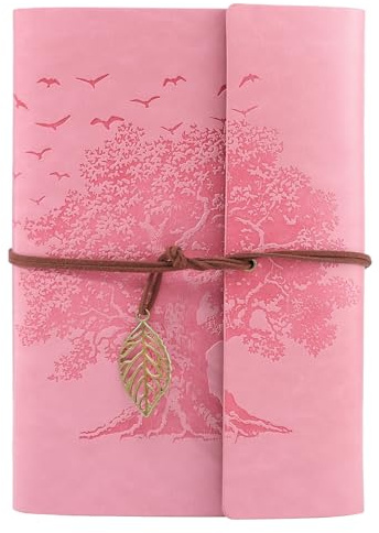 Thboxes Leather Journal Notebook A5, Refillable Diary, Travel Journals for Women Men Teenager 160 Pages Spiral Notebook, 100GSM Paper, 23 X 16 cm (Pink)