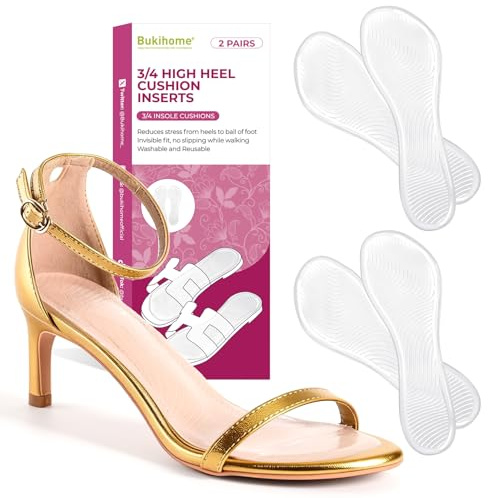 Bukihome Solette Antiscivolo, 2 Paia Solette Gel per Scarpe, 3/4 Solette autoadesive in silicone ammortizzanti，Adatto per tacchi alti e sandali,Small size
