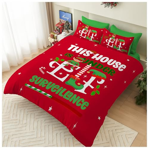 GC GAVENO CAVAILIA Christmas Duvet Cover Set - Breathable Single Bed Duvet Set - Soft Xmas Bedding & Quilt Cover with Pillowcase - Elf Comforter Cover Bed Set Single (135x200 cm) - Washable