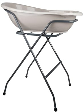 THERMOBABY YOOPI - Juego completo con bañera, patas plegables y manguera de drenaje - Baño de bebé - Ergonómico, estable y fácil de vaciar - Diseño limpio y práctico - Gris Terciopelo