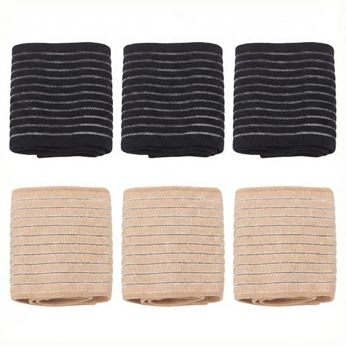 VertexOval 6 Piezas Muñequeras Deportivas (3 Negras + 3 Beige), Venda de Compresión de Nailon y Látex para Tendinitis, Muñequera Padel Gym Soporte Túnel Carpiano Ajustable (40cm)