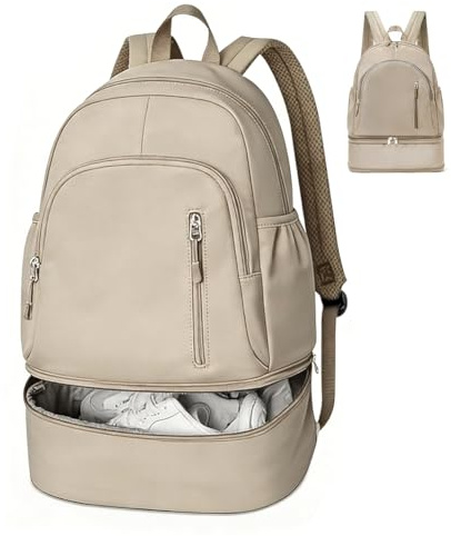 FARYODI Sportryggsäck med skofack och våtväska, unisex, vattentät fritidsryggsäck, sportryggsäck, bärbar reseryggsäck, vikbar handbagage, för simning, yoga, gym, kaki, /, Minimalistisk