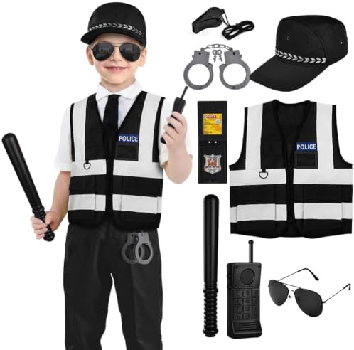 Aomig Kids Polisdräkter, Polisklädd Med Väst Och Hatt, Polisdräkt för Barn