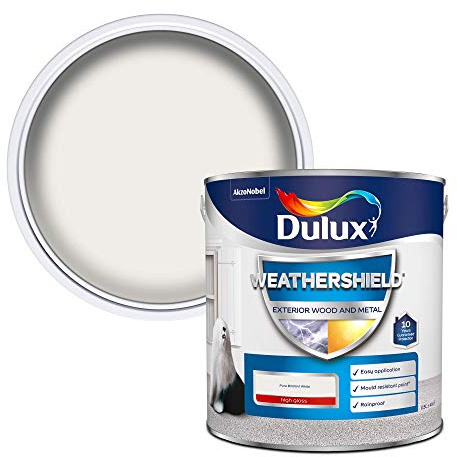 Dulux Weather Shield Exterior High Gloss Paint, Pure Brilliant White, 2.5 L