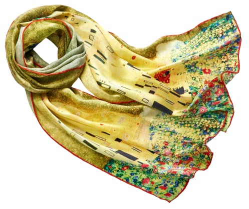 Prettystern Damen bunter Seidenschal - Gustav Klimt Jugendstil Kunstmotiv - eleganter Schal aus 100% Seide P760 der Kuss/Kiss