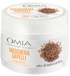 Omia, Maschera Per Capelli Eco Bio Con Olio di Semi di Lino, Trattamento Ristrutturante Per Capelli Fragili e Secchi, Maschera per Lavaggi Frequenti, Azione Fortificante, Senza Siliconi e SLES, 250ml