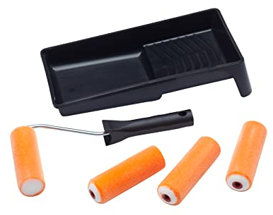 ProDec Advance 6 Piece 4 inch Flock Mini Paint Rollers, Frame and Tray Kit for an Ultra-Smooth Finish with Gloss and Satin Paints on Skirting Boards, Window Sills, Panel Doors, Cabinets and Metal, 4