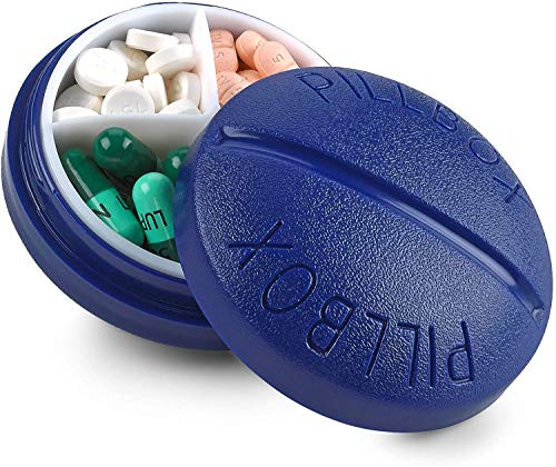 Pilulier Rond de Voyage - Mini Boîte à Médicaments Portable et Compacte 4 Compartiments pour Comprimés et Vitamines, Sans BPA par MEdca