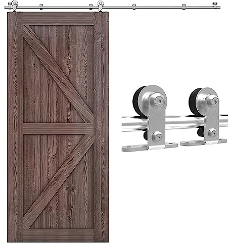 CCJH 5.5FT/167cm Acciaio Inossidabile Binario per Porta Scorrevole Kit Acciaio Inox Accessori per Una Porta Scorrevoli di Legno