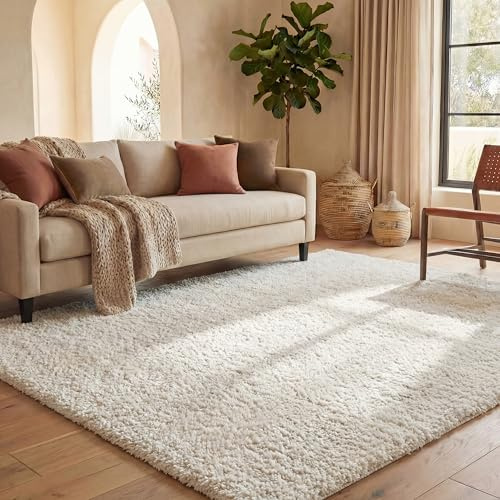 Safavieh Tapis Shag pour Salon, Salle à Manger, Chambre à Coucher - August Shag Collection, Tapis à Poil Court, Ivoire, 244 x 305 cm