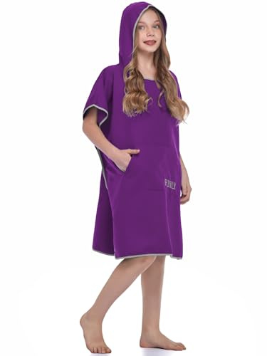 FLYILY Adulto Unisex Bata Poncho de Toalla para Niños Natación Toalla Playa Surf Poncho Albornoz Robe con Capucha para Cambiarse de Ropa(Purple,S)
