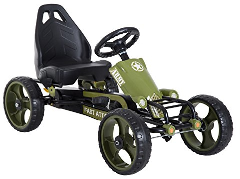 HOMCOM Go Kart Tretauto Tretfahrzeug mit Handbremse Kinderfahrzeug Kettcar Tretfahrzeug mit Verstellbarem Sitz ab 3 Jahren Grün 105 x 54 x 61 cm