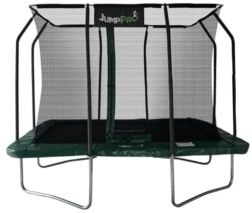 JumpPRO 9ft x 6ft Xcite Rectangular Trampoline. Galvanised Steel for Rust Resistance. Green Padding. Strong Sturdy High Specification with Inner Enclosure Netting for Added Safety.