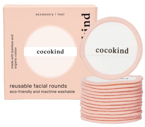 Cocokind Reusable Facial Rounds, Reusable Makeup Remover Pads, Made with Bamboo and Cotton, Washable Makeup Cotton Rounds with Bag, 14 Count