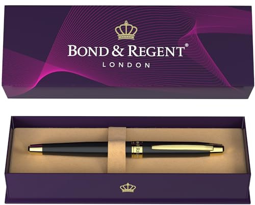 Bond & Regent Gloss Black & 24 Karat Gold - Certified Luxury Grade Rollerball Pen | Nice Gift for Men & Women