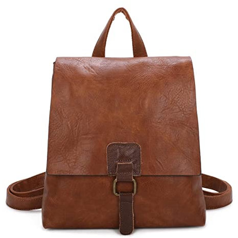 OBC Damen Rucksack Tasche Crossbody Handtasche Messenger Schultertasche Umhängetasche Shopper Vintage Kuriertasche Überschlagtasche Leder Optik Cognac