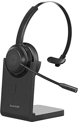 Avantalk Alto Solo - Cuffie Bluetooth Wireless Microfono e Cancellazione Rumore CVC per PC, Computer & Laptop Con Stand per Ricarica Batteria, Tasto Muto, e Modalità Audio via Filo