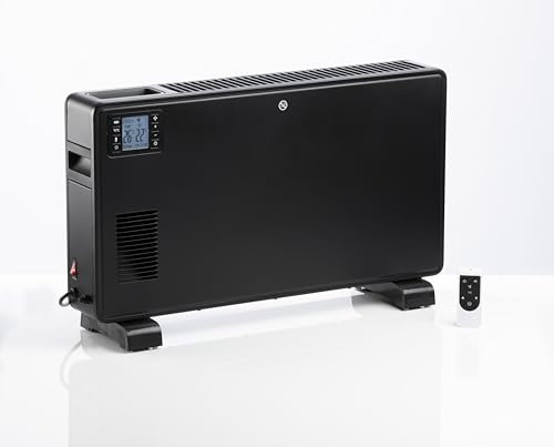 Daewoo 2300W Convector Heater, Remote And Panel Control, LCD Display, Turbo Fan, Timer And Adjustable Thermostat, ⁰F And ⁰C Display, Wide Temperature Range, Carry Handles For Portability, Black