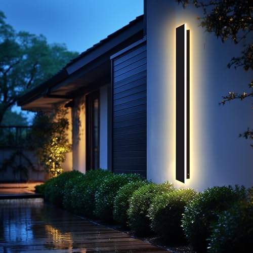 LED vägglampa utomhus/inomhus lång utomhusvägglampa antracit, IP67 vattentät vägglampa aluminiumlegering svart utomhusbelysning moderna vägglampor för trädgård, villa, varmt ljus, 125 x 5 cm, 39 w
