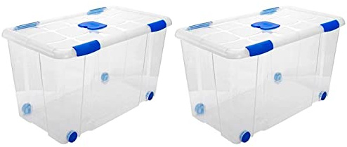 Acan Tradineur - Pack de 2 Cajas de Almacenamiento - Fabricado en plástico - Contenedor para almacenar libros, ropa, mantas - N.º 12-73,2 x 41,2 x 31 cm - 90 Litros