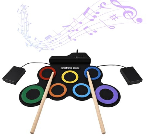 summina Tragbares Drum-Pad-Set Schlagzeug elektrisches Schlagzeug Musikinstrumente Übungs-Pad-Drum-Kit Schlagzeug elektronisches Schlagzeug Elektrisches Schlagzeug-Set, tragbares Schlagzeug-Pad-Set,