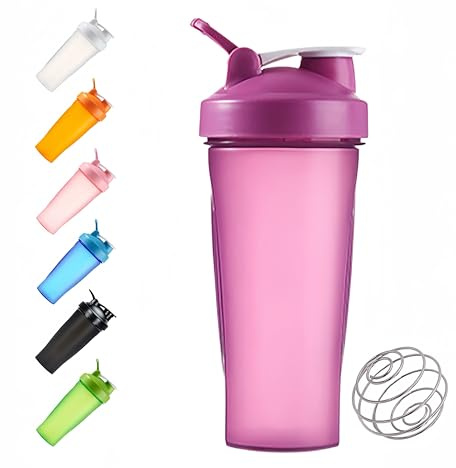 Protein Shaker Bottle, Secure Leakproof Protein Shake Mixer Bottle, Steel Mixing Ball For Lump Free Smooth Shake, BPA Free, Dishwasher Safe for Gym & Sports Shaker Bottle (Purple, 21, Fluid Ounces)