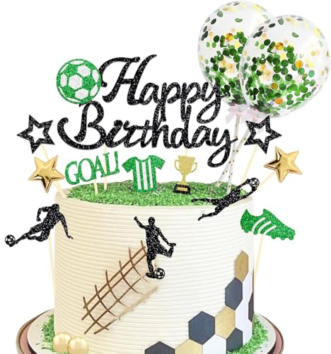 27 Stück Glitzer Fussball Cupcake Topper, Happy Birthday Tortendeko Fussball für Fussball Geburtstag Deko, Fußball Fan Party, Kinder Party Dekoration, Tortendeko Geburtstag Junge Mädchen