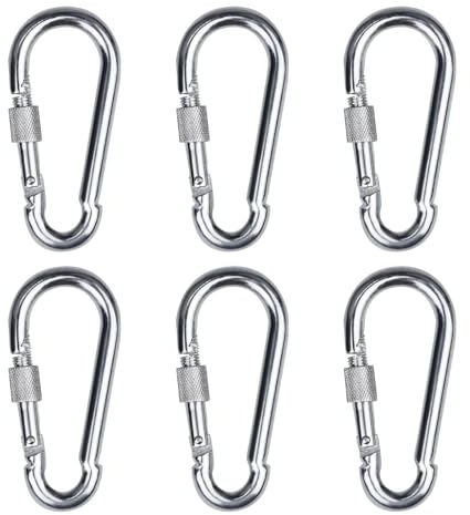 6 Stück Edelstahl Schraubkarabiner, Karabinerhaken 60mm x 6mm, Mit Sicherheitsverschluss - Ideal für Camping, Wandern, Schlüsselanhänger, DIY-Projekte