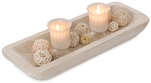 Romadedi Holzschale Deko Holztablett Länglich: Dekoschale Dekotablett Laenglich Schlüsselschale Holz Tablett Rechteckig Tischdeko Couchtisch Esstisch Wohnzimmer Schale Dekoartikel Kerzenschale 40cm