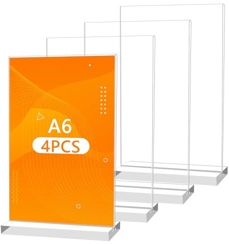 YiliYa 4 Pezzi Porta Cartelli in Acrilico,A6 Supporti da Tavolo Trasparenti Espositore da Tavolo Display a Doppia Faccia Porta-Brochure da Banco per Insegne Portamenu Foto