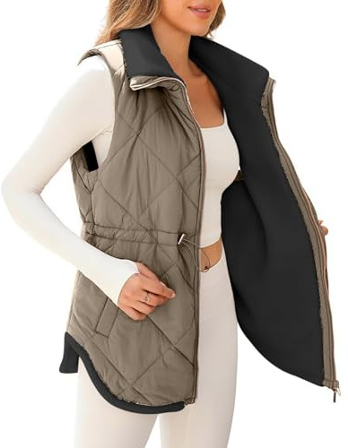 Generisch Teenager Mädchen Geschenke Weste Damen Lang Winter Revers Fleeceweste Einfarbig Fleece Steppweste Warm Gefüttert Longweste Outdoor Winterweste Ärmellose Winterjacke Damen-Westen
