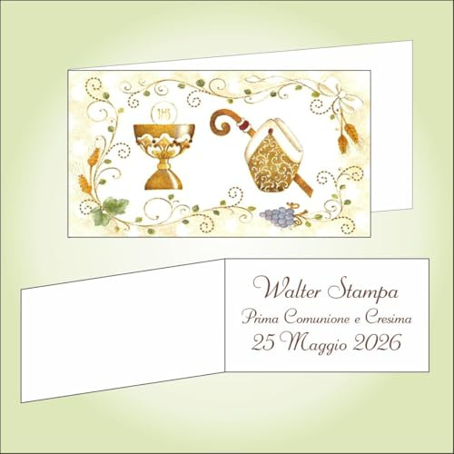 Generico Walter Stampa Bigliettino bomboniera bigliettini confetti per Prima Comunione e Cresima per bambina o bambino, 9 x 2,5 cm, 100 pezzi o più, personalizzabile con vostro testo, art. C744