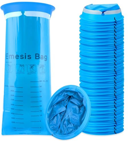 ASelected 25Pcs Sick Bags, 1000ml High Density Vomit Bags Disposable Barf Bags with Snap, Blue Emesis Bag for Car Travel Motion Sickness, Morning Sickness, Pregnant Woman