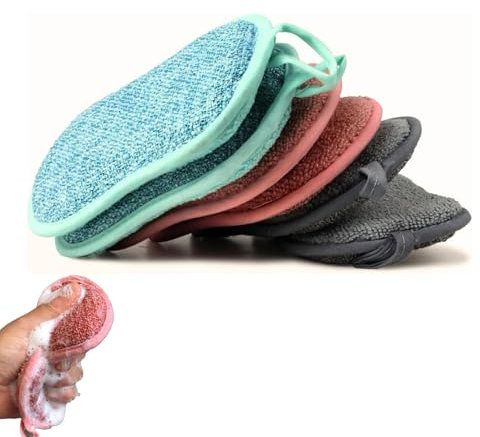 Spugna Piatti lavabile Cucina AntiGraffio Spugna Abrasiva, 6 Pezzi Spugne Cucina, Spugna da Cucina Lavabile Con 2X Extra Resistente Spugna Anti Grasso Fibra e microfibra per Posate/Cucina/Bagno