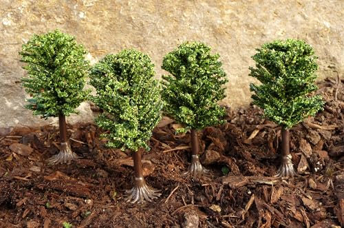 4-STÜCK Modellbau Laub-Bäume mit Fuß 6cm hoch WUNDER SCHÖN