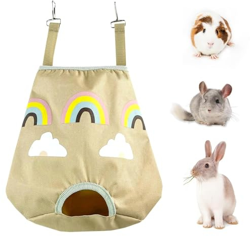Bolsa de Comida de heno Colgante para Conejos y cobayas ,Soporte de heno Que Ahorra Espacio para Mascotas pequeñas para hámsters, Chinchillas, erizos (heno de Alfalfa).