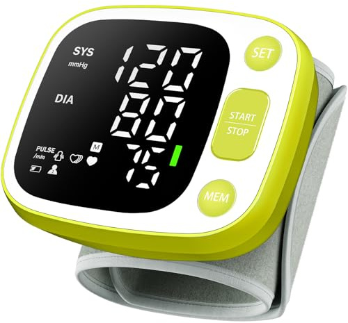 Oklar Blood Pressure Monitors for Home Use Rechargeable Wrist Digital BP Machine Cuff with LED Backlit Display, Voice Broadcast, 240 Memory Storage for 2 Users with Carrying Case, Green