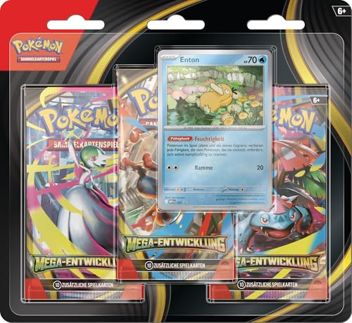 Pokémon-Sammelkartenspiel: 3er-Pack Mega-Entwicklung: Enton (1 holografische Promokarte & 3 Boosterpacks)