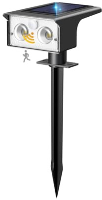 btfarm Lampada Solare da Esterno con Rilevatore di Movimento, 6500K Luce Esterna Potente, 3 Modalità Faretto Solare IP65 Impermeabile Illuminazione, Proiettore Solare per Giardino Sentieri Bianco