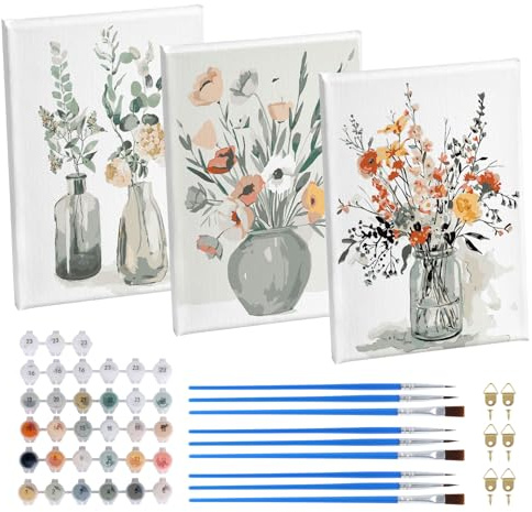 Vandicka 3 pezzi Dipingere con i numeri per adulti, 30 x 40 cm Dipingere con i numeri fiori, set tela dipinti a olio fai da te, inclusi pennelli e colori acrilici per decorazioni domestiche regalo
