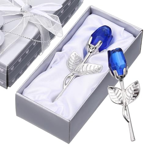 QUARKZMAN 2 Pcs Mini Rosa De Cristal con Caja Rosas De Cristal Flores Románticas Regalos De Rosas para Cumpleaños Regalos De San Valentín Azul Y Plateado