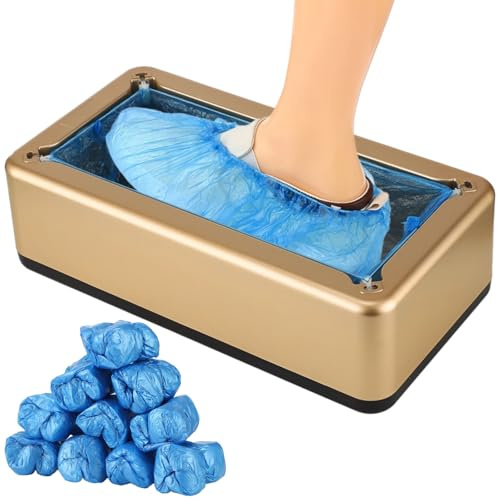 Skdqiee Automatic Shoe Cover Dispenser Machine, Including 100 Pcs Disposable Shoe Covers, Gold ABS Material, Suitable for Home, Laboratory, Factory & Indoor Use