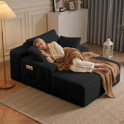 Xbro Canapé-Lit 1 Place, 150 × 102 cm, Velours Côtelé | Grande Assise de 125 cm, Canapé de Sol avec Mousse 32D, 3 Oreillers, 4 Poches Latérales, sans Montage, Gris anthracite