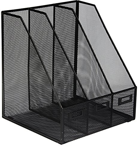 OSCO Black Mesh Triple Magazine Rack Single, Folder Storage, File Organiser, 3 Sections Desk Tidy, Document Holder, Office Desktop Organiser, Paper Storage, Home Office Accessories
