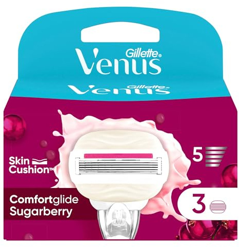 Gillette Venus Comfortglide Sugarberry Con Olay Recambio Para Maquinilla Para Mujer, Pack De 3, 5 Hojas Para Una Depilación Suave, Apurada Y Duradera