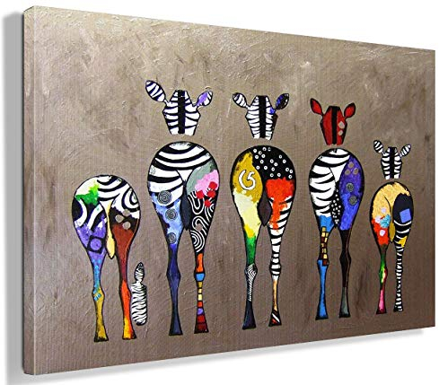 MJEDC Banksy Bilder Leinwand Zebra Herd Colourful Rears Graffiti Street Art Leinwandbild Fertig Auf Keilrahmen Kunstdrucke Wohnzimmer Wanddekoration Deko XXL (60x80cm(23.6x31.5inch))