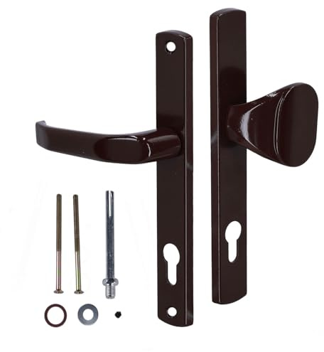 KOTARBAU® Ensemble de poignées de porte 90 mm à plaque longue marron avec cylindre de profil pour portes, portails, portiques