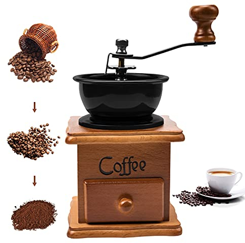 Macinacaffè manuale, macinacaffè vintage Macinacaffè manuale in legno antico con impostazione dell'ingranaggio regolabile per casa, ufficio e viaggi Office