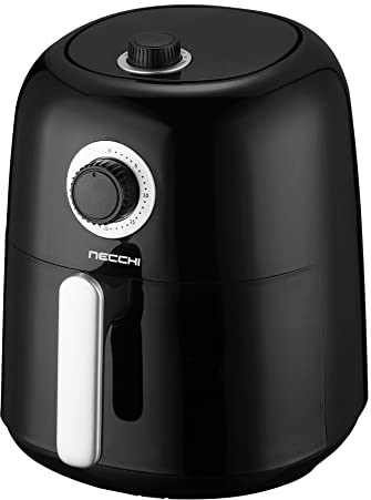 Necchi - NK1104 Friggitrice ad aria, 1450W, Vassoio per alimenti antiaderente da 3.2 litri con griglia, timer da 30 minuti, controllo temperatura 80-200°