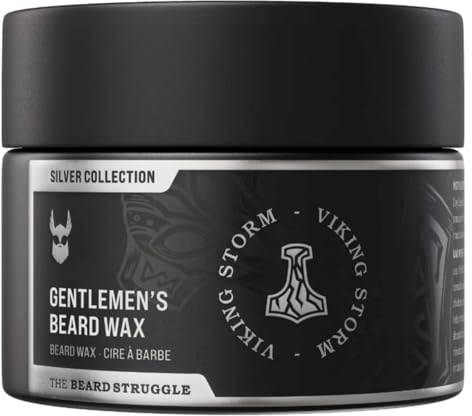 Gentlemen's Beard & Mustache Wax for Men by Beard Struggle - Viking Beard Wax Helps to Tame Style & Groom - Silver Collection, Viking Storm - Moustache Wax, 50g / 1.76 US. oz.